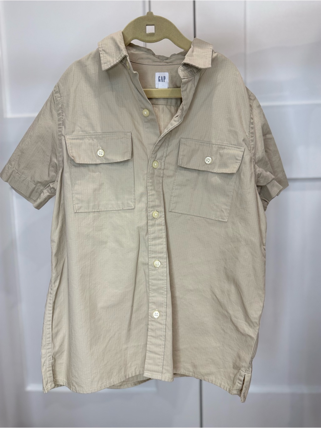 Bundle - 2 Gap Kids Button-Down Shirts In Khaki Size M One Long Sleeve One Short